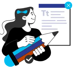 illustrated girl holding a pencil editing a document