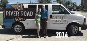 vehicle wrap sample with John of River Road Coffees and Adrienne Folse