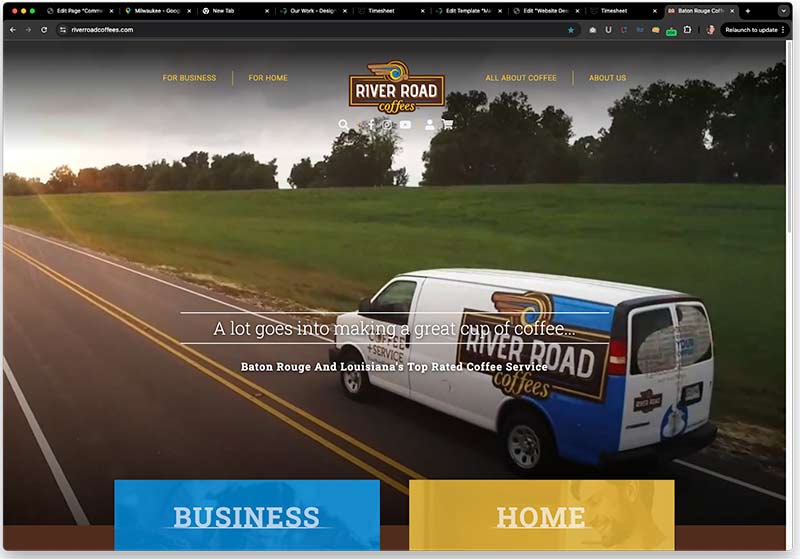 wordpress website design sample of coffee roaster website for baton rouge la company