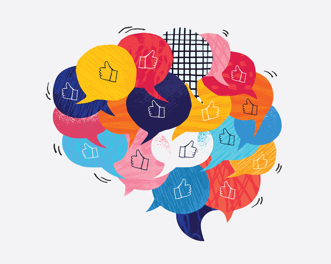 AI-Driven Content made up of Bubble chats formed into a brain