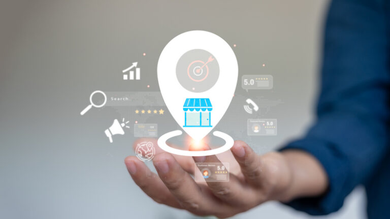 Digital marketing concept of local SEO strategy for small business to improve online visibility and attract nearby customers through search engine optimization.